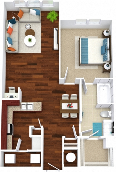 Floor plan for 1 bed, 1 bath, 822 sqft
